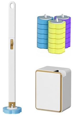 Disposable Toilet Brush Set with 18 Replacement Sponge Heads, Wall Mounted Toilet Wand Kit with Holder - White