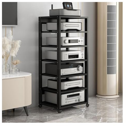mueble equipo hifi Torre De 7 Niveles Con Estantes For Audio Y Video, 131 Cm De Alto, Gabinete De Almacenamiento De Medios Estéreo For TV, Estantes For Amplificadores De Parlantes, Soporte For Consola