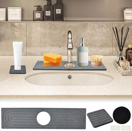 YBCCBY Tapis pour Robinet de Cuisine, 40*10cm Tapis Absorbants pour Robinet Tapis de Robinet en Pierre pour Évier de Cuisine Tapis de Drainage Absorbant et à Séchage Rapide pour Évier