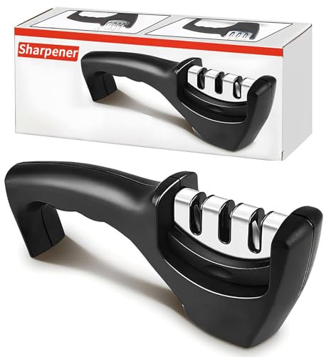 VIDSTW Aiguiseur de Couteaux Avec Design Ergonomique Portable Knife Sharpener 3 en 1 Eguiseur de Couteau Acier Inoxydable Affuteur de Couteaux Avec Pierre Céramique Carbure Tungstène Diamant