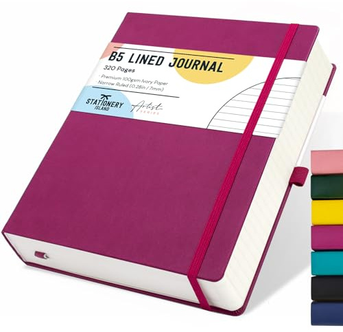 Stationery Island Cuaderno Rayado B5, Cuaderno Grueso de 320 Páginas, Diario de Rayas con Tapa Dura de 100 gsm para Escribir, Trabajar, Estudiar, Agenda