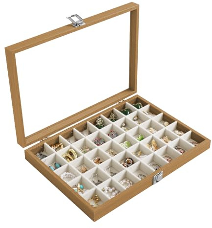 Stratalife 40 Grid Wood Jewelry Organizer with Clear Lid