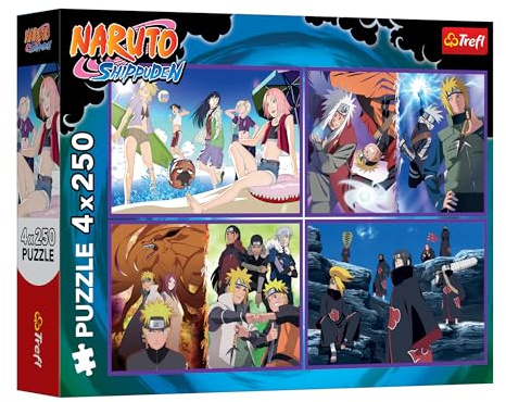 Trefl - 4-in-1-Puzzle: Naruto Shippuden, Die Abenteuer von Naruto Uzumaki - 4 x 250 Teile - Set mit Vier Puzzles für Jugendliche