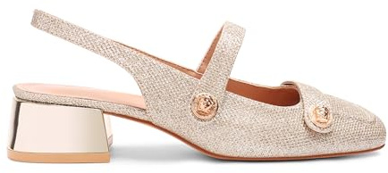 Slingback Mary Jane Heels for Women Low Block Heel Closed Square Toe Pump Shoes Heels Classic Daily Office Dressy Shoes, Gold Studded, 5 UK