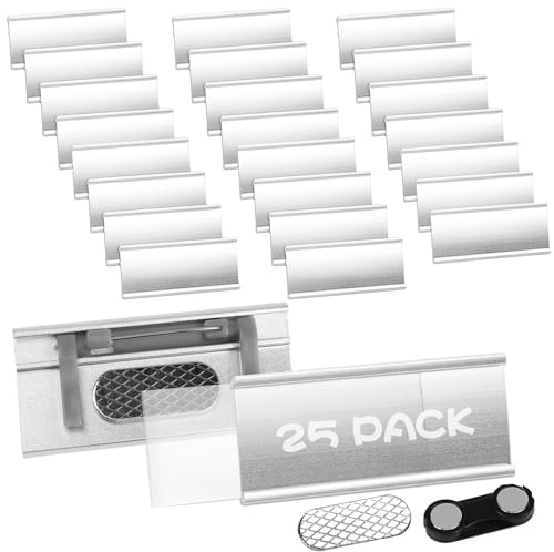 SENLINLIN Lot de 25 Badges Nom Personnalisables avec Aimant Double & Épingle, Porte-Nom Magnétique Aluminium pour Travail, École, Événement (70x32mm)