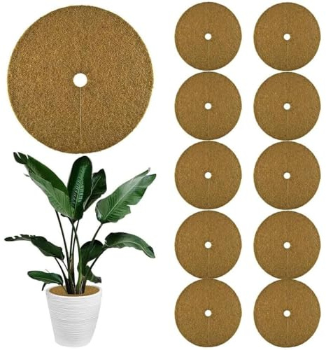 ZDQC Lot de 10 disques de paillage en coco - Diamètre : 20 cm - Couvercle de pot en coco - Protection hivernale pour plantes en pot - Fibres de noix de coco - Protection hivernale - 20 cm