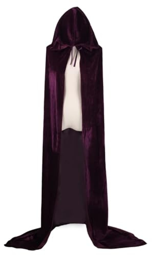 Hooded Cape Cape med huva, medeltida lång cape för cosplay, Halloween-fest, kvinnor, män, vuxna, lång tunika för Halloween(Purple,130)