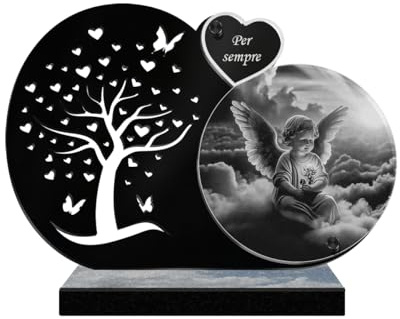 ETERNEL - Plaque Funéraire Personnalisée Arbre à Papillons - Cherubin, Ange, Ailes d'ange - Texte Personnalisable, Plaque funéraire gravée au Laser pour Hommage, Plaque cimetière, tombale, obsèques