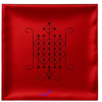 23.6X23.6 INCHES Ogou Badagri Veve Ceremonial Scarf, red Satin, Traditional Spiritual Design, Religious Altar Accessory Mouchwa Lwa Mouchoir Lwa Loa Mambo Ougan Manbo