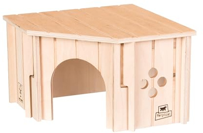 Ferplast Maison d’Angle en Bois pour Lapins, Cochons d’Inde et Hamsters Sin Corner, Bois Certifié FSC®, Fenêtre de Ventilation, Montage sans Outils, 25 x 25 x H 16 cm, Taille S