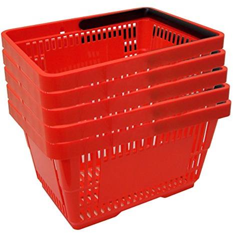 GERSO Lot de 5 paniers à provisions en plastique avec anse - 20 l - 40 cm - Empilables - Rouge