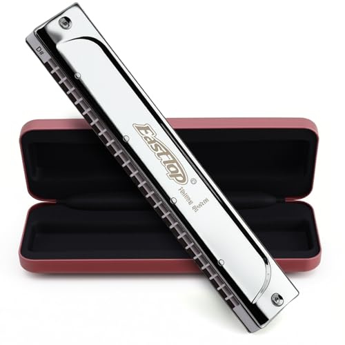 East top Tremolo Harmonica Key of D#, 24 Holes Tremolo Mouth Organ T2406S Harmonica For Adults, Professionals and Students