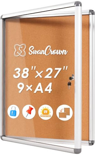 Swansea - Tablón de anuncios cerrado para 9 Hojas A4, Tablero anuncios con Aluminio para comunidad,escuela,oficina,98 x 72 cm