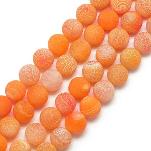 Perlin ädelsten pärlor 6/8/10 mm frostad agatsten rund natursten frostad agatpärla halvädelsten ädelstenar pärla med hål för uppträdning (orange röd, 10 mm – 12 stycken)