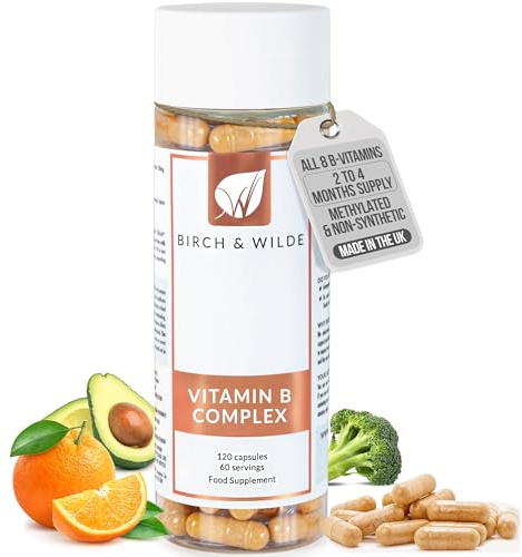 Vitamin B Complex High Strength with Vitamin C – Methylated B1, B2, B3, B5, B6, B7, B9 & B12 – Energy, Stress & Fatigue Support – 120 Vegan Capsules for Women & Men – Made in UK (2–4 Month Supply)