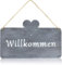 B2S BACK2SEASON Metall-Tafel Willkommen zum aufhängen Schild Gartendekoration grau Silber B=25 cm