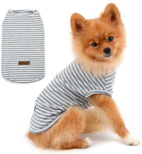 PAIDEFUL Abbigliamento per Cani di Piccola Taglia Ragazzo Ragazza Estate Maglietta a Righe con Cucciolo Gilet Traspirante Cotone Tee Senza Maniche Chihuahua Yorkshire Grigio XXL