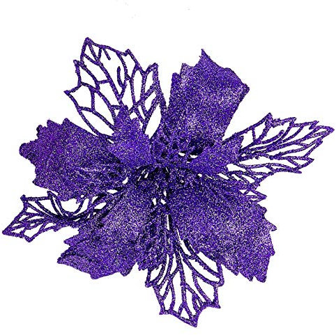 Zhenrui 12 Stück 15.2 cm Weihnachtsstern, glitzernde Weihnachtsstern, Weihnachtsbaumschmuck, violette künstliche Blumen, dekorativer Kranz, Girlande, Urlaub und Heimdekoration, mit Stielen
