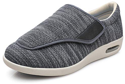 Nwarmsouth Pantoufle Santé pour âgées Pieds,Chaussures Magic Tape pieds enflés, chaussures valgus pouce pour personnes âgées-41_2 gris foncé,Réglable Magic Tape Orthopédique Pantoufles