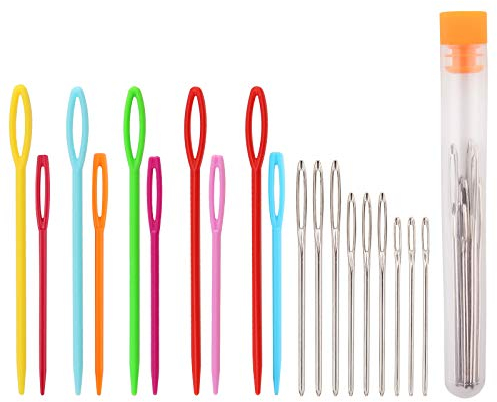 AIEX 30 Pièces Aiguilles à Coudre en Plastique et 9 Aiguilles Émoussées à Gros Yeux, Fil de Sécurité Coloré Laçage des Aiguilles à Coudre pour Les Projets d'aiguilles Artisanales pour Enfants