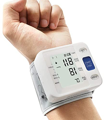 Wrist Accurate Automatic High Blood Pressure Monitors Portable LCD Screen with Storage Case and Adjustable Cuff Powered by Battery - White