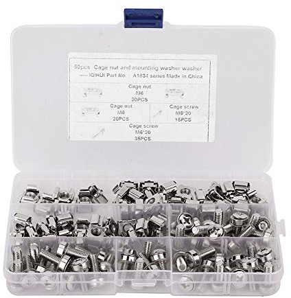 Akozon 50Pcs/Set M6x20 Käfigmuttern und Schrauben, 20mm Netzwerkschrank-Rackschrauben + M6 Käfigmuttern Kompatibel mit Auto, Schiffen, LKWs, Wohnmobilen für Käfigmuttern Rackmuttern Captive Nut Racksc