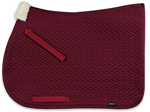 Tapis de Selle d'équitation, Monte Anglaise, Idéal pour le Saut d’Obstacles, Fermeture Velcro, Matelassage, Insert en Fourrure, Équipement, Cob (Bordeaux)