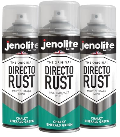 JENOLITE Directorust Chalky Spray Paint | EMERALD GREEN | 3x400ml | Multi-Surface Chalky Finish Spray Paint | Ideal For Furniture, Ornaments, Picture Frames | Interior & Exterior Use | PANTONE 334U