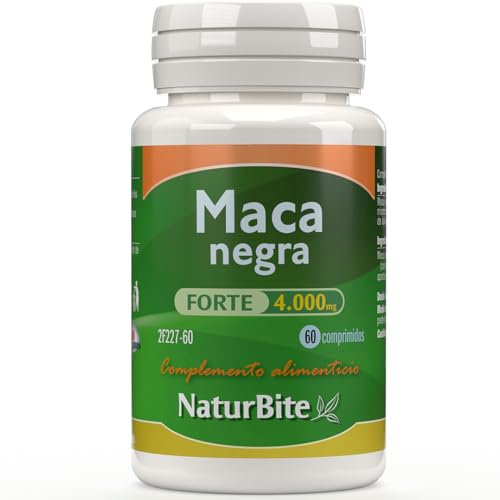 Maca Negra FORTE 4000mg | 60 Comprimidos | NaturBite | Extracto Concentrado de Raíz, Mayor Resistencia y Energía, Rendimiento Deportivo y Equilibrio Hormonal