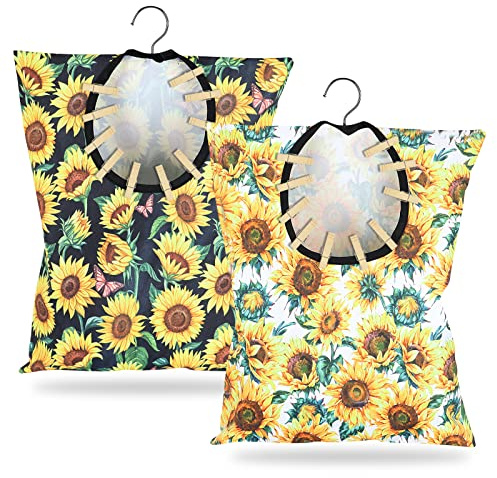 2 Pcs Sunflower Clothes Pin Bag Clothespin Bag Holder Clothespin Holder 15 X 11 Inch Clothes Pin Hanging Bag Clothespin Bag for Clothesline Outdoor Outside Wardrobe and Laundry Room