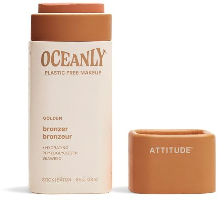 ATTITUDE Oceanly Plastic-Free Lightweight Bronzer Stick, Titanium Dioxide-Free, EWG Verified, Vegan Makeup, Golden, 8.5 grams