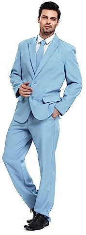 U LOOK UGLY TODAY Traje de fiesta para hombre, disfraz de Navidad, moderno, corte normal, traje festivo, traje de fiesta, monocolor, azul claro, M