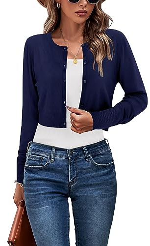 Newshows Cardigans for Women UK Short Bolero Cropped Shrug for Dress Ladies Summer Cardigan(Blue, M)