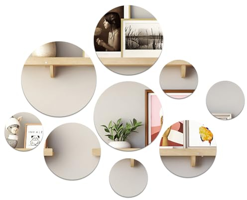 Lot de 9 miroirs adhésifs ronds en acrylique 10/14,8/18/19,5 cm miroir décoratif mural pour salon, salle à manger, chambre à coucher, couloir
