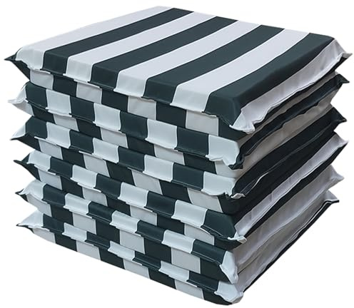 Lot de 6 Coussins de Chaise de Jardin 50x50x8 cm – Assise Confortable et Épaisse – Coussins Carrés avec Housse à Fermeture Éclair – Déhoussables et Lavables pour Chaises et Transats (6 Fasciato Verde)