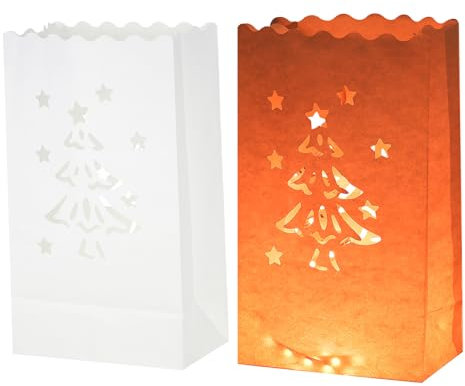 sourcing map White Paper Luminary Bags, 10 Pcs Christmas Tree Shape Flame Resistant Lantern Candle Bags for Christmas Weddings Birthday Party Decoration