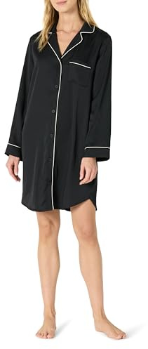 Amazon Essentials Chemise de Nuit Boutonnée en Satin Femme, Noir, S