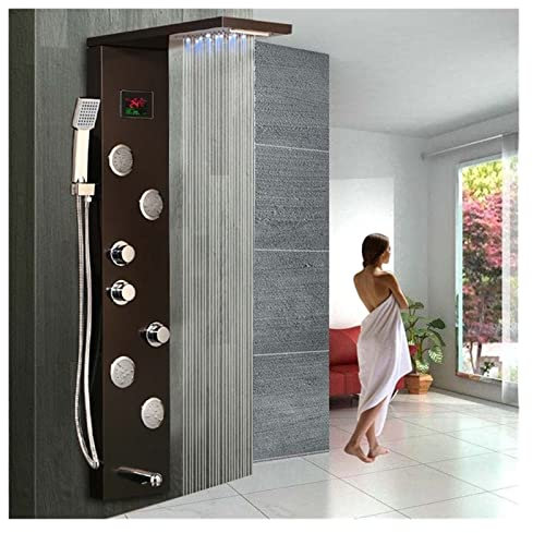 Kit de robinet de douche, système de douche LED panneau de douche cascade pluie affichage numérique ensemble de robinet de douche spa massage jet salle de bain colonne mélangeur système de tour