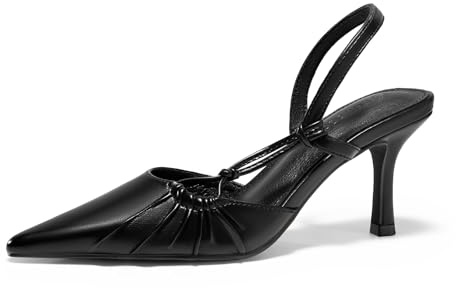 Coutgo Womens Slingback Kitten Heels Closed Pointed Toe Pumps D'Orsay Wedding Party Dress Shoes, Black, Size 7