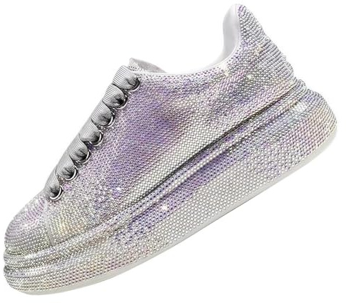 FQLGJMY Plataforma de Mujer Glitter Zapatillas de Deporte con diseño de Encaje Sparkling Zapatos de Tenis Ligeros Strass Moda Chunky Bling Zapatos para Boda Novia Brillante Lentejuelas Fiesta