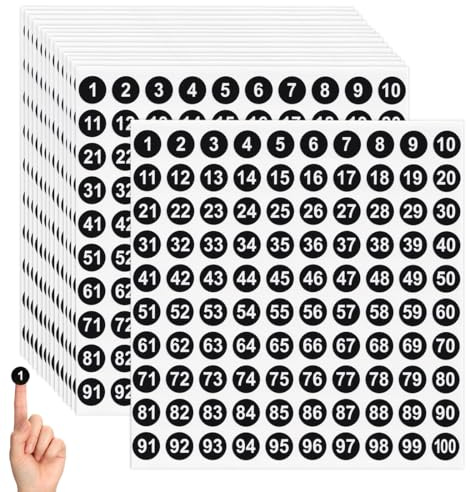 EIHI 1-100 adesivi rotondi con numeri, 15 fogli di etichette consecutive, numeri adesivi da 1 cm, piccoli adesivi numerati per ufficio, casa, cucina, classe