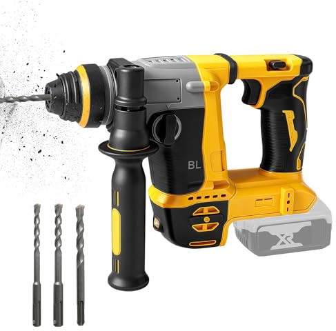 Roadtime Martillo combinado de batería de 1250 W y taladros, 2 en 1, compatible con DeWalt 20 V batería (sin batería), taladros sin escobillas de 22 mm 3500 rpm, taladro de impacto de 3 J
