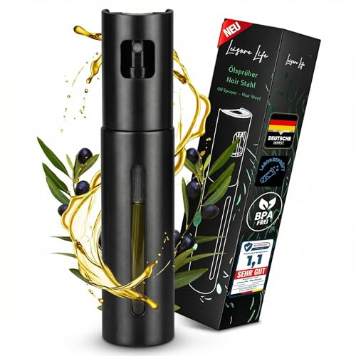 Leisure Life® | NUOVO: Spruzzatore d’olio 2.0 – Acciaio inox 100 ml | Protezione UV, senza BPA, lavabile in lavastoviglie | nebulizzazione fine | per cucina, griglia & friggitrice ad aria