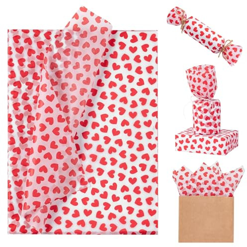 Cossaot lot de 10 Feuilles Papier de Soie, 70 x 50 cm Papier D'emballage, Motif de cœur Feuille de Soie, Tissue Paper pour Emballage Cadeau D'anniversaire, Mariage, Construction