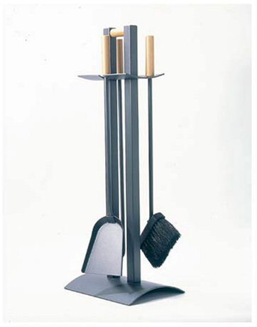 Lienbacher Kaminbesteck anthrazit beschichtet, Buchengriffe mit Haltesicherung 3-TLG.