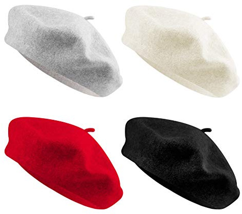 QUACOWW 4 Pieces 4 Colors Beret Hat French Style Elegant Trend Beanie Hats for Women and Girls