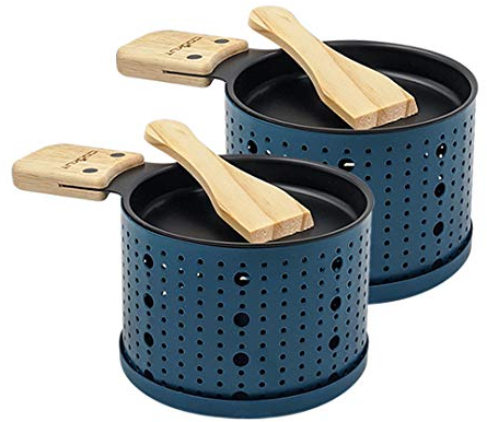 COOKUT - Lumi - Raclette con vela - Derrite tu queso en 3 minutos - Noche de raclette, fondue de queso, picnic - Incluye espátula de madera - Paquete de 2 - Azul