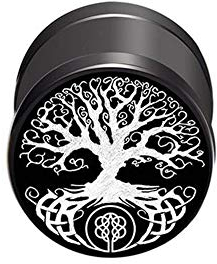 BlackAmazement 316L Edelstahl Fake Plug Ohrstecker Yggdrasil Baum des Lebens Kelten Wikinger 10mm schwarz Herren Damen