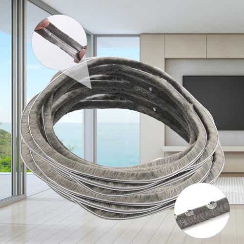 Soezy 16 Ft (5m) 196 Inch Sliding sash Windows Doors Tape Pile Draught excluder Brush Seal Strip weatherstrip 7mm x 6mm (7/24 1/4 Inch, Gray)