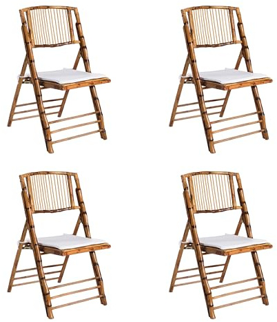 Solycarpa Pack 4 Sillas Plegables de Bambú con Cojín para Jardín, Catering y Hostelería, Fáciles de Transportar, Resistentes a UV y Humedad, Ideales para Exterior, Terraza, Eventos y Comedor